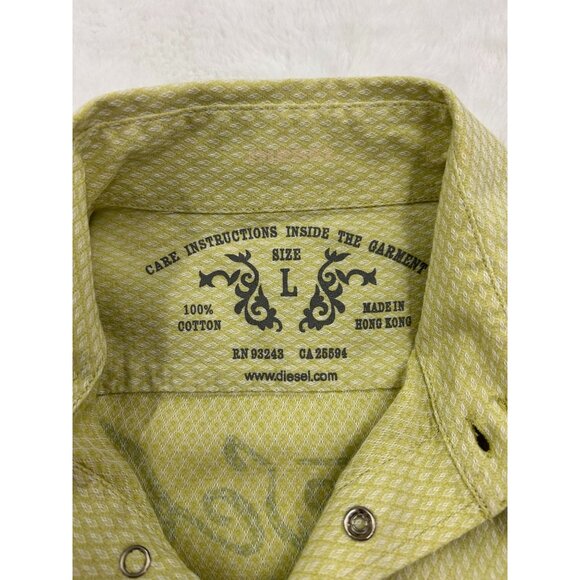 Diesel Mens Long Sleeve Shirt Size Large Green Diamond Pattern - Picture 3 of 9